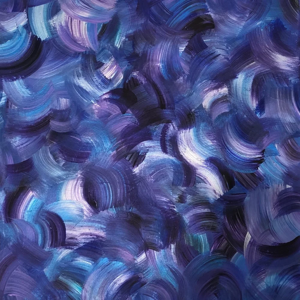 HANDCRAFTED BLUE, PURPLE, SILVER ABSTRACT WAVY ART